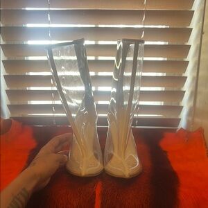 Transparent Knee-High Boots with White Soles